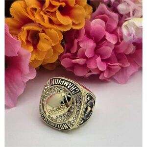 Football Championship Ring Rhinestone Bling Trophy Statement Gold Tone Size 11